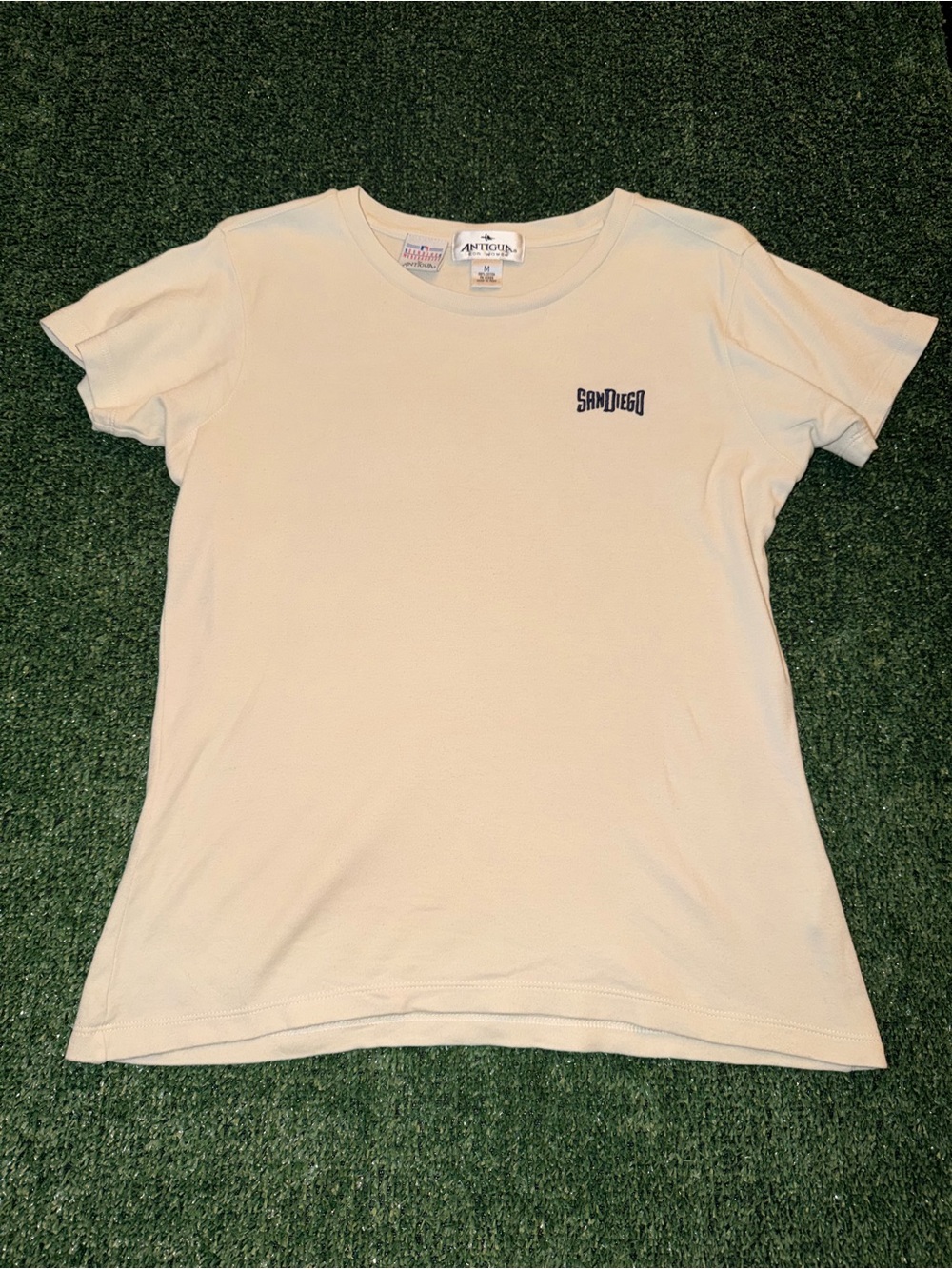 Antigua San Diego Padres MLB Embroidered Tee Cream / Beige Women's Size Med